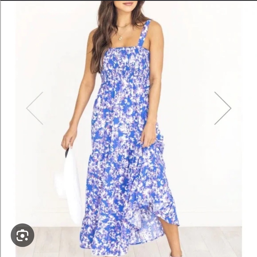 Pink Lily Endless Hope Blue Floral Smocked Bust Maxi Dress